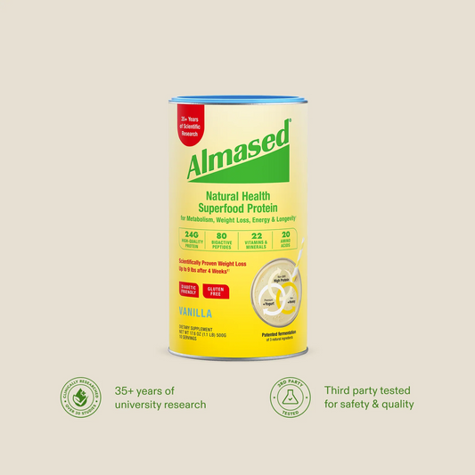 Almased Protein Powder for Weight Loss Kit for Men & Women, Natural Meal Replacement Shake for Weight Loss, Supplement, 24 Grams of Protein Per Serving (Vanilla Flavor）